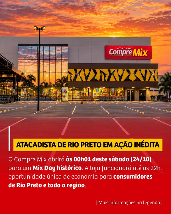 Arte de divulgação do Compre Mix sobre a abertura de madrugada no sábado, 24 de outubro