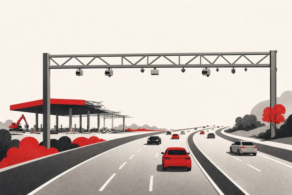 Ilustração: Ecovias anuncia substituição de praças de pedágio por sistema eletrônico
