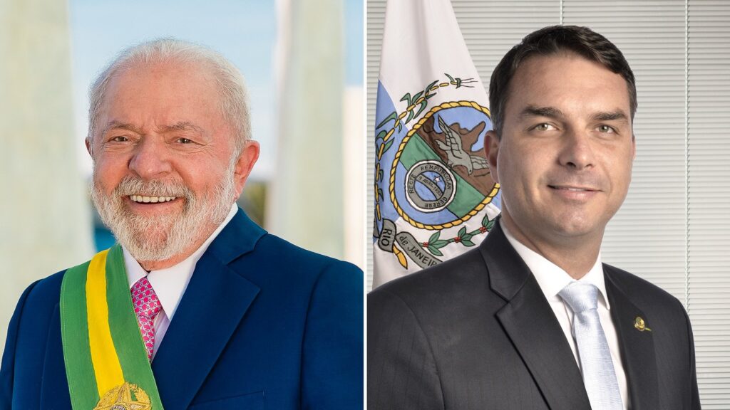 Retratos oficiais de Luiz Inácio Lula da Silva e Flávio Bolsonaro, lado a lado