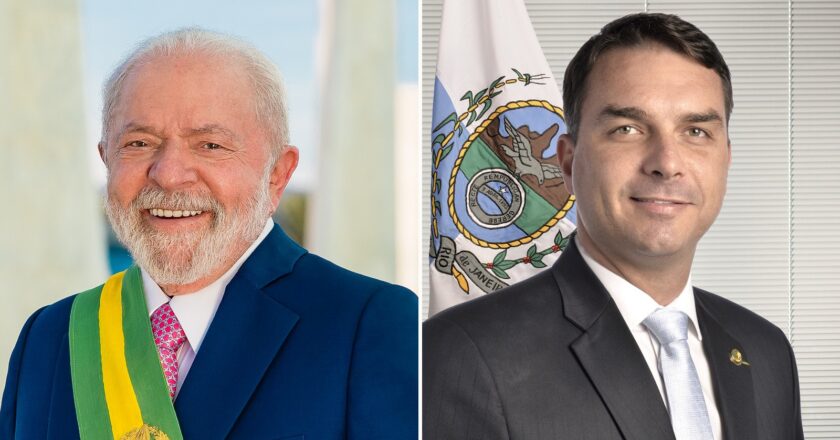 Retratos oficiais de Luiz Inácio Lula da Silva e Flávio Bolsonaro, lado a lado